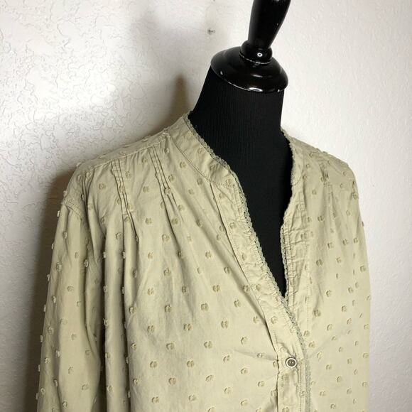 Zara sage green khaki tan swiss dot button down top size Medium cottagecore - Picture 2 of 16